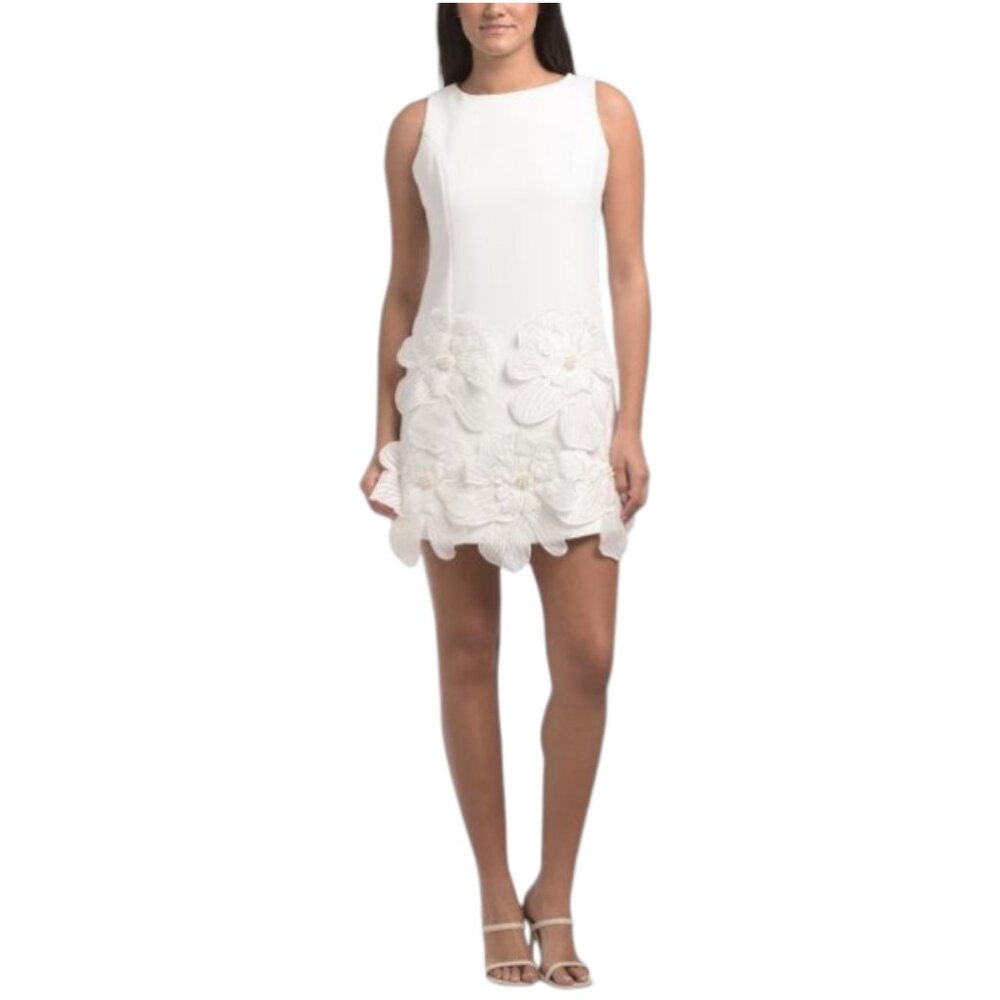 DALIA MACPHEE Sleeveless 3d Floral Shift Mini Dress
